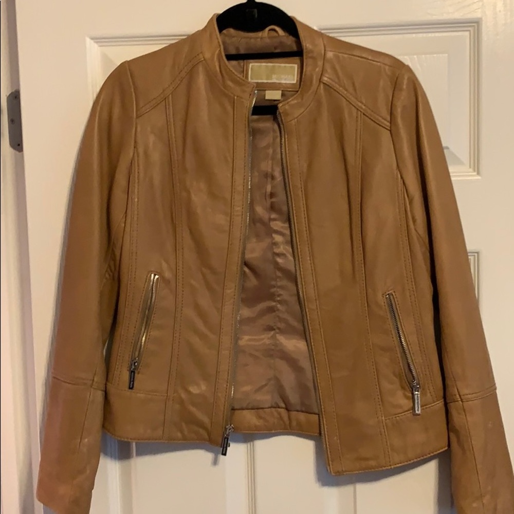 Michael Kors brown leather jacket, gently used
